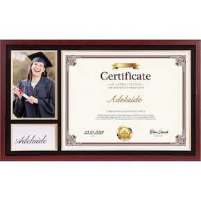 Lavezee 10x16 Frame for 8.5x11 Diploma and 4x6 Photo with PS Front, Black Over Gold Double Mat for Wall, 1 Pack, Mahogany, Graduation Gifts