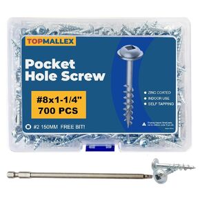 Pocket Hole Screws 2 1/2 inch 400 PCS, Pocket Screws #8 x 2-1/2" Coarse Thread, Wood Screws with Square Drive, Washer Head, Self Tapping, Zinc Plated, 150MM Drive Bit Included