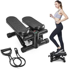 Exercise at Home with Mini Stair Stepper: 250 lb Capacity, Workout Machine with Bull Rope + Set of Resistance Band as Gift, black in Saudi Arabia