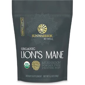 Sunwarrior Lions Mane Supplement Organic Mushroom Powder | Lion's Mane Powder Focus Supplement Mushroom Tea | 150g Pouch 60 Servings | Be Well