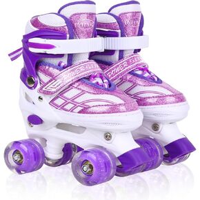Kids Roller Skates for Boys Girls Child Toddler Beginners, 4 Sizes Adjustable Quad Skates with All Light up Wheels - Birthday Gift for Indoor Outdoor Sports