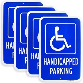 4 Pack Large Handicap Parking Sign, Handicapped Sign, 18" x 12" .040 Rust Free Aluminum – Reflective, UV Protected and Weatherproof