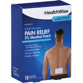 HealthWise Cold Therapy Menthol Pain Relief Patch | 5% Menthol | Back and Large Areas | 3.93" x 5.51" | 15-Count | Soothes Minor Aches and Pains | Topical Analgesic | Easy to Apply Flexible Adhesive