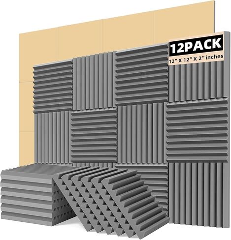 Acoustic Foam Panels,2" X 12" X 12" Wedge Acoustic Foam Panels,Self-Adhesive High Density Sound-Absorbing and Noise-Canceling Block Cotton for Studio Recording & Office & Home (Pack for 12,Gray) in Saudi Arabia