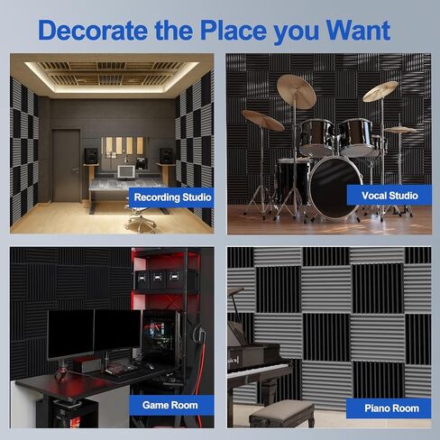 Acoustic Foam Panels,2" X 12" X 12" Wedge Acoustic Foam Panels,Self-Adhesive High Density Sound-Absorbing and Noise-Canceling Block Cotton for Studio Recording & Office & Home (Pack for 12,Gray) in Saudi Arabia