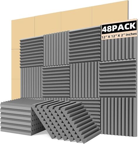 Acoustic Foam Panels,2" X 12" X 12" Wedge Acoustic Foam Panels,Self-Adhesive High Density Sound-Absorbing and Noise-Canceling Block Cotton for Studio Recording & Office & Home (Pack for 12,Gray) in Saudi Arabia