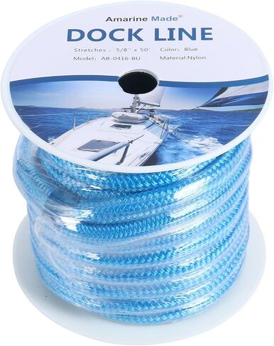 Amarine-made 5/8 Inch 50 FT Double Braid Nylon Dockline Dock Line Mooring Rope Double Braided Dock Line (Blue) in Saudi Arabia