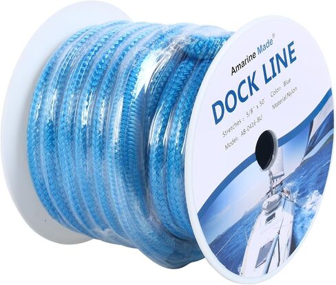 Amarine-made 5/8 Inch 50 FT Double Braid Nylon Dockline Dock Line Mooring Rope Double Braided Dock Line (Blue) in Saudi Arabia