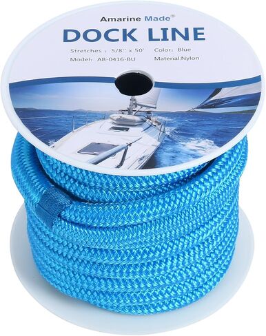 Amarine-made 5/8 Inch 50 FT Double Braid Nylon Dockline Dock Line Mooring Rope Double Braided Dock Line (Blue) in Saudi Arabia