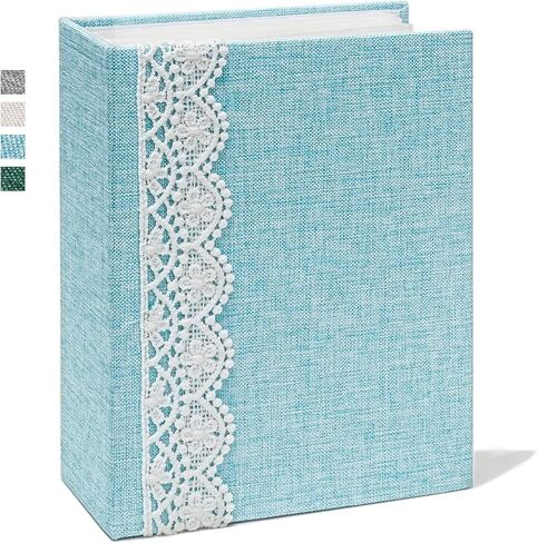 Vienrose Photo Album with Lace Trim for 4x6 Photos Linen Cover 100 Pockets Photo Books Slip-in Picture Albums Wedding, Beige in Saudi Arabia