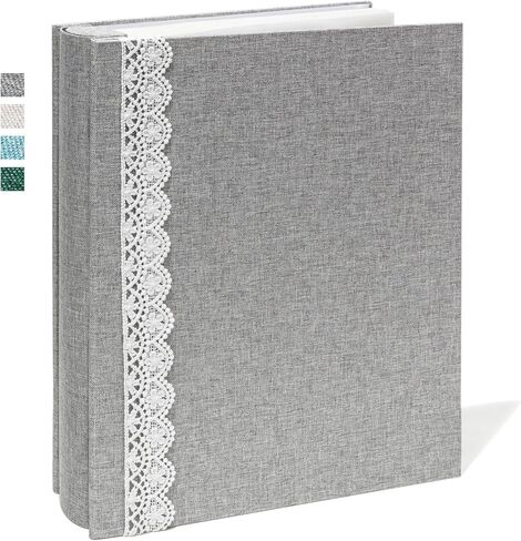 Vienrose Photo Album with Lace Trim for 4x6 Photos Linen Cover 100 Pockets Photo Books Slip-in Picture Albums Wedding, Beige in Saudi Arabia