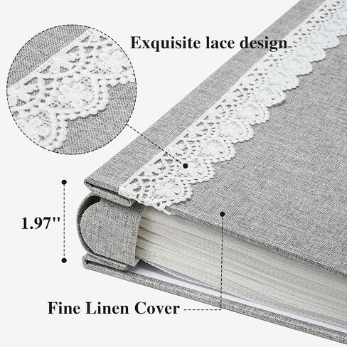 Vienrose Photo Album with Lace Trim for 4x6 Photos Linen Cover 100 Pockets Photo Books Slip-in Picture Albums Wedding, Beige in Saudi Arabia