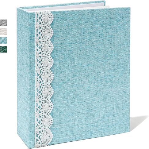Vienrose Photo Album with Lace Trim for 4x6 Photos Linen Cover 100 Pockets Photo Books Slip-in Picture Albums Wedding, Beige in Saudi Arabia