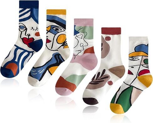 5 pairs of socks, Women's cotton socks, fashion socks, fancy socks, absorb sweat, no clogged feet, can be worn in all seasons, perfect for birthdays and festivals (size 36-42), 10.5 in Saudi Arabia