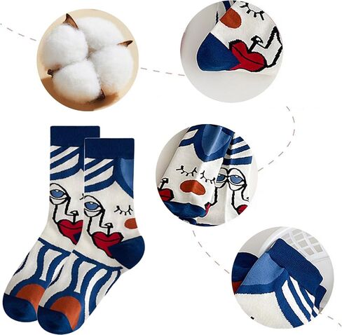 5 pairs of socks, Women's cotton socks, fashion socks, fancy socks, absorb sweat, no clogged feet, can be worn in all seasons, perfect for birthdays and festivals (size 36-42), 10.5 in Saudi Arabia