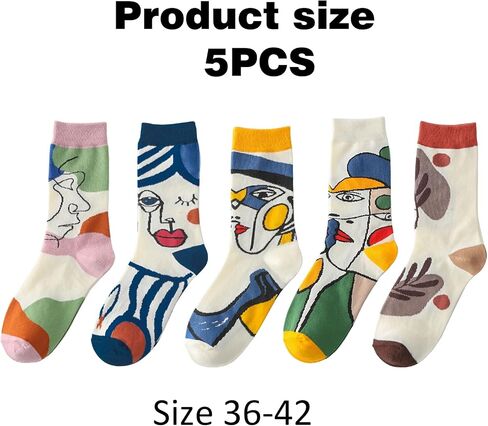 5 pairs of socks, Women's cotton socks, fashion socks, fancy socks, absorb sweat, no clogged feet, can be worn in all seasons, perfect for birthdays and festivals (size 36-42), 10.5 in Saudi Arabia