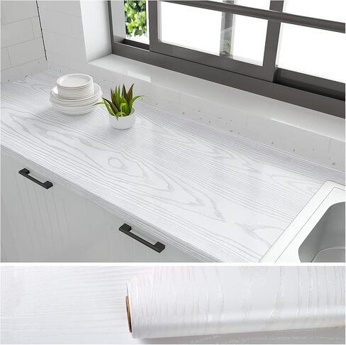 VEELIKE 15.7''x354'' White Wood Contact Paper Peel and Stick Silver Textured Wood Wallpaper Self Adhesive Vinyl Removable Waterproof Wood Grain Contact Paper for Countertops Cabinet Desk Furniture in Saudi Arabia