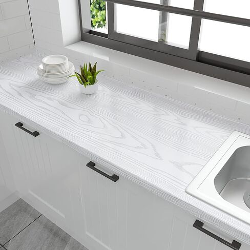 VEELIKE 15.7''x354'' White Wood Contact Paper Peel and Stick Silver Textured Wood Wallpaper Self Adhesive Vinyl Removable Waterproof Wood Grain Contact Paper for Countertops Cabinet Desk Furniture in Saudi Arabia