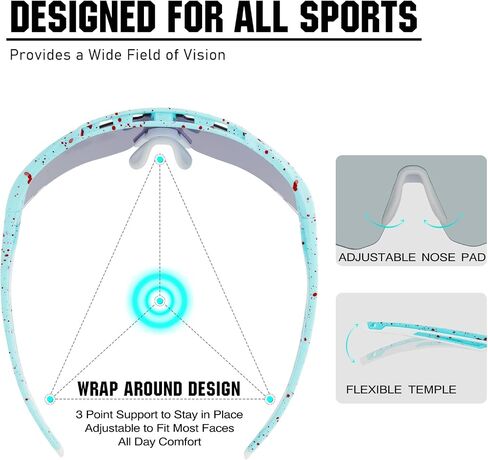 Sports Sunglasses for Men Women, Polarized Cycling Glasses Baseball Sunglasses UV Protection for Running MTB Softball in Kuwait