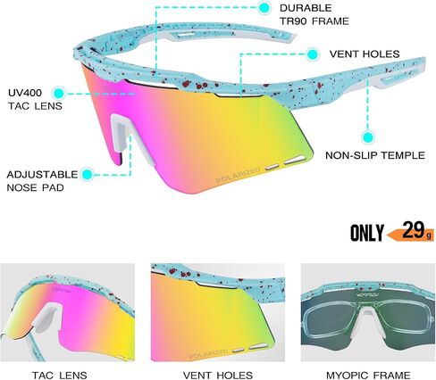 Sports Sunglasses for Men Women, Polarized Cycling Glasses Baseball Sunglasses UV Protection for Running MTB Softball in Kuwait