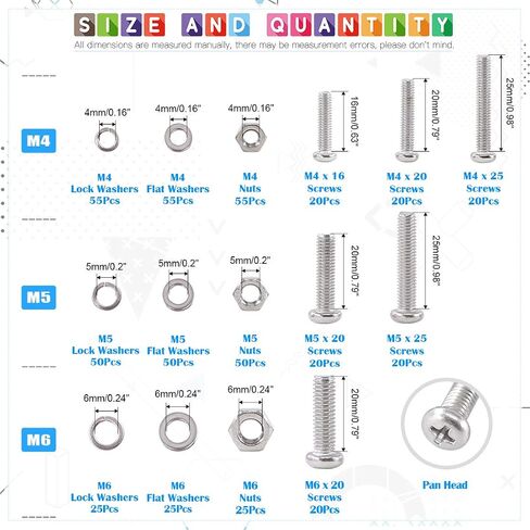 Glarks 510 Pieces Pan Head Stainless Steel Screws Nuts Lock and Flat Gasket Washers Assortment Kit in Saudi Arabia