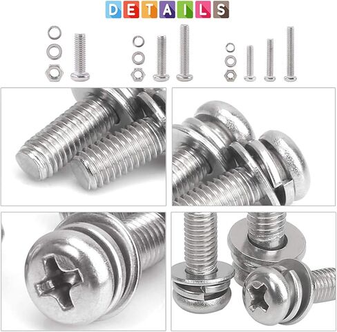 Glarks 510 Pieces Pan Head Stainless Steel Screws Nuts Lock and Flat Gasket Washers Assortment Kit in Saudi Arabia