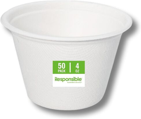 Lids for Responsible Products 2 oz Portion Cups, Tree-Less™ Compostable Molded Fiber Souffle Cup Lids, Extra Strength, Tree-Free and Made Without PFAS, White (50 Count) in Saudi Arabia