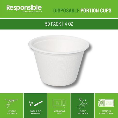 Lids for Responsible Products 2 oz Portion Cups, Tree-Less™ Compostable Molded Fiber Souffle Cup Lids, Extra Strength, Tree-Free and Made Without PFAS, White (50 Count) in Saudi Arabia