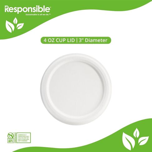 Lids for Responsible Products 2 oz Portion Cups, Tree-Less™ Compostable Molded Fiber Souffle Cup Lids, Extra Strength, Tree-Free and Made Without PFAS, White (50 Count) in Saudi Arabia