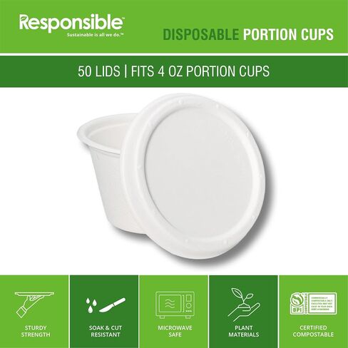 Lids for Responsible Products 2 oz Portion Cups, Tree-Less™ Compostable Molded Fiber Souffle Cup Lids, Extra Strength, Tree-Free and Made Without PFAS, White (50 Count) in Saudi Arabia