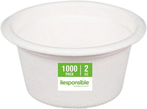 Lids for Responsible Products 2 oz Portion Cups, Tree-Less™ Compostable Molded Fiber Souffle Cup Lids, Extra Strength, Tree-Free and Made Without PFAS, White (50 Count) in Saudi Arabia