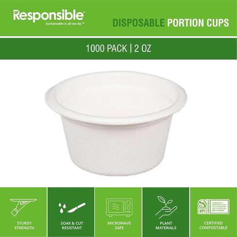Lids for Responsible Products 2 oz Portion Cups, Tree-Less™ Compostable Molded Fiber Souffle Cup Lids, Extra Strength, Tree-Free and Made Without PFAS, White (50 Count) in Saudi Arabia