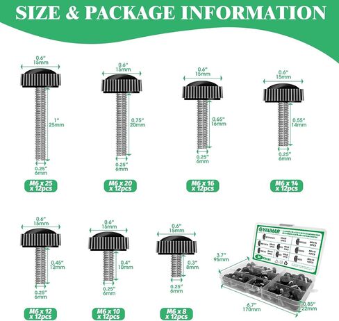 84Pcs 7 Size Carbon Steel M4 Threaded Knurled Thumbscrew Assortment Set, M4 x 10/12/16/18/20/25mm Black Round Male Clamping Knob Grips Thumb Screw for Repairing Machine in Kuwait