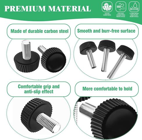 84Pcs 7 Size Carbon Steel M4 Threaded Knurled Thumbscrew Assortment Set, M4 x 10/12/16/18/20/25mm Black Round Male Clamping Knob Grips Thumb Screw for Repairing Machine in Kuwait