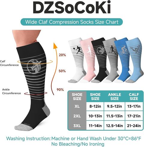 Wide Calf Compression Socks Women Men Plus Size 15-20mmhg Extra Large Compression Sock for Nurse Pregnancy Travel in Saudi Arabia