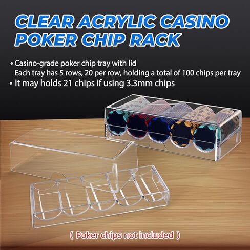 GSE Clear Acrylic Poker Chip Rack with Cover Options, Casino Poker Chip Tray Rack, Each Holds 100 Chips in Saudi Arabia