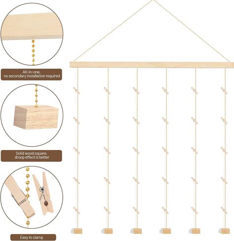حوامل صور خشبية معلقة لعرض الصور مع 30 مشبكًا، إطارات مجمعة للصور للجدار، مناسبة للمنزل والمكتب وغرفة النوم وغرفة النوم in Kuwait