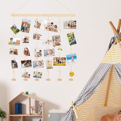 حوامل صور خشبية معلقة لعرض الصور مع 30 مشبكًا، إطارات مجمعة للصور للجدار، مناسبة للمنزل والمكتب وغرفة النوم وغرفة النوم in Kuwait