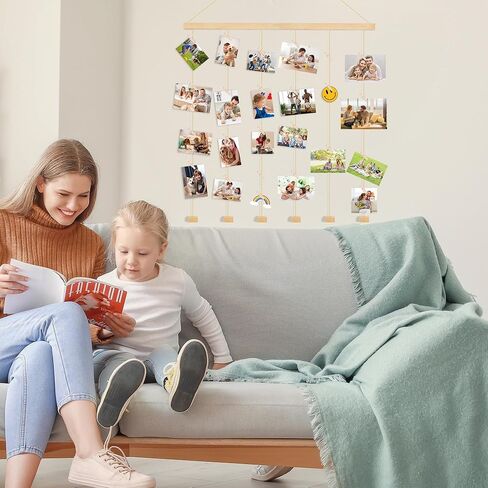 حوامل صور خشبية معلقة لعرض الصور مع 30 مشبكًا، إطارات مجمعة للصور للجدار، مناسبة للمنزل والمكتب وغرفة النوم وغرفة النوم in Kuwait