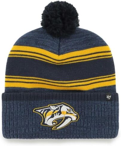 قبعة 47 Nashville Predators للرجال والنساء من نسيج محبوك قابل للتمدد باللون الأزرق الداكن مع شعار لون الفريق in Saudi Arabia