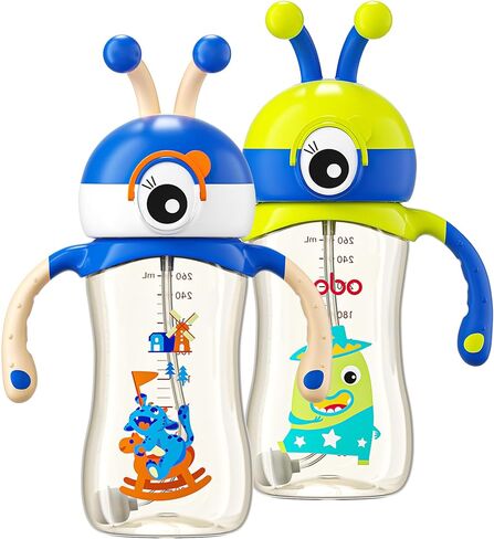 Kids Water Bottle for School, 8.8oz Reusable Kids Cup with Straw, Leak Proof Portable Water Bottle for Girls & Boys, PPSU Kids School Water Bottles, BPA-free (Blue+Green, 2 Pack) in Saudi Arabia