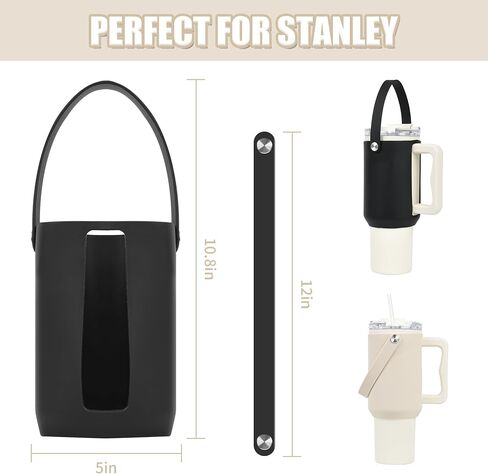 Compatible for Stanley 40 OZ Tumbler Accessories Silicone Water Bottle Handle Holder Carrier with Strap Soft Durable Silicone Water Bottle Sleeve for Stanley Cup Tumbler with Handle 2pc (Black——Cream) in Saudi Arabia