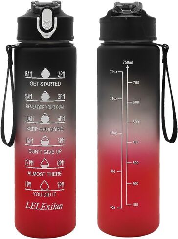 26oz Sport Water Bottle with Straw, Sports Bottle Cups with Handle rope,for Running, Cycling, Hiking, Camping, Traveling, Black Red in Saudi Arabia