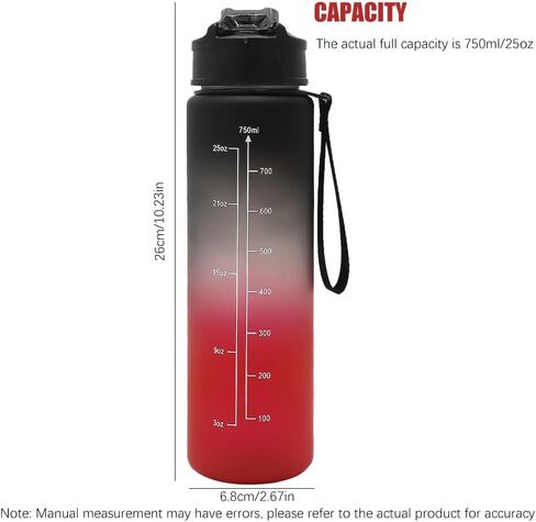 26oz Sport Water Bottle with Straw, Sports Bottle Cups with Handle rope,for Running, Cycling, Hiking, Camping, Traveling, Black Red in Saudi Arabia