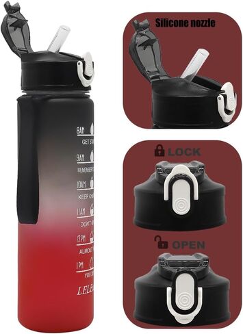 26oz Sport Water Bottle with Straw, Sports Bottle Cups with Handle rope,for Running, Cycling, Hiking, Camping, Traveling, Black Red in Saudi Arabia