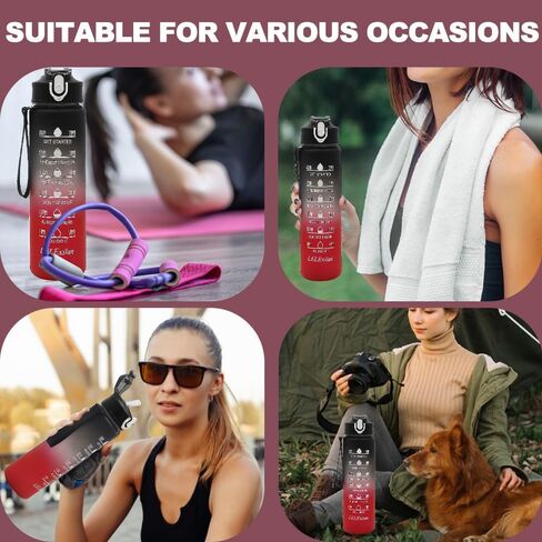 26oz Sport Water Bottle with Straw, Sports Bottle Cups with Handle rope,for Running, Cycling, Hiking, Camping, Traveling, Black Red in Saudi Arabia