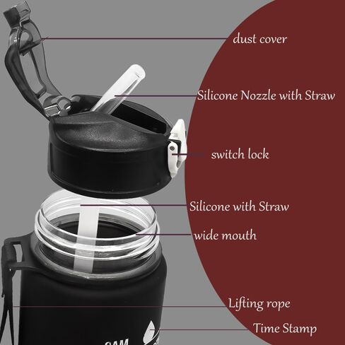 26oz Sport Water Bottle with Straw, Sports Bottle Cups with Handle rope,for Running, Cycling, Hiking, Camping, Traveling, Black Red in Saudi Arabia