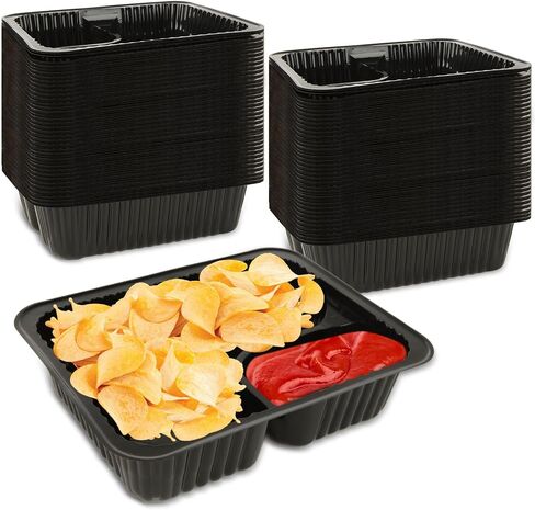 400PCS Nacho Trays for Party, 6x5 inches Plastic Nacho Holders, 2 Compartments Black Anti-Spill Nacho Containers with Chip and Dip Holder, Nacho Tray for Snacks, Movie Theater, Festivals (12Oz) in Saudi Arabia