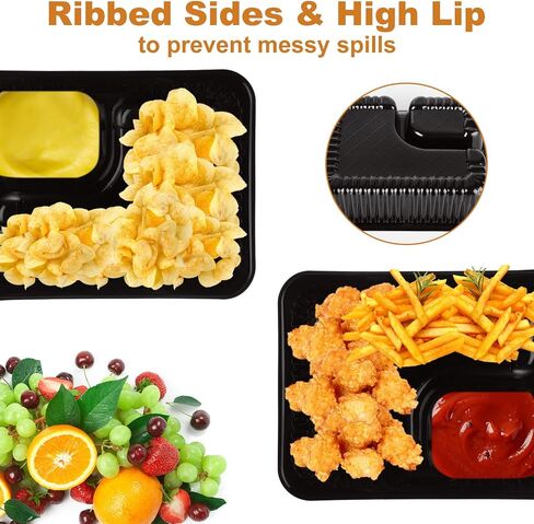 400PCS Nacho Trays for Party, 6x5 inches Plastic Nacho Holders, 2 Compartments Black Anti-Spill Nacho Containers with Chip and Dip Holder, Nacho Tray for Snacks, Movie Theater, Festivals (12Oz) in Saudi Arabia