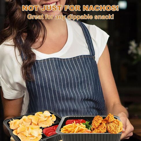 400PCS Nacho Trays for Party, 6x5 inches Plastic Nacho Holders, 2 Compartments Black Anti-Spill Nacho Containers with Chip and Dip Holder, Nacho Tray for Snacks, Movie Theater, Festivals (12Oz) in Saudi Arabia